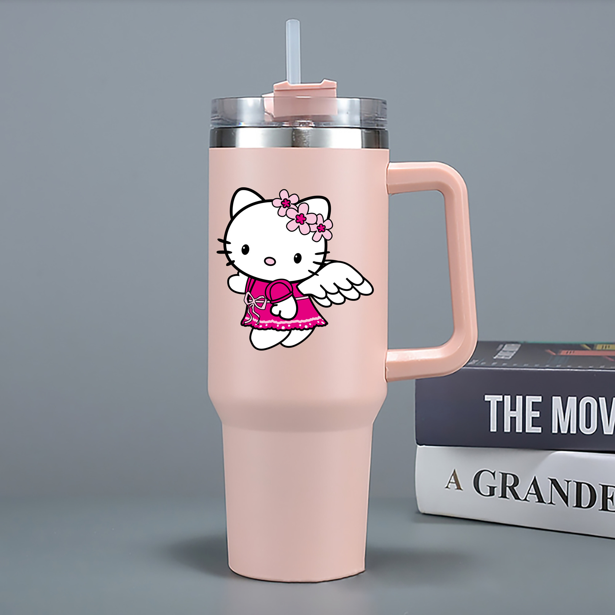 （画像用） Hello Kitty ハローキティ 1200mL車用タンブラー - クリスタルステッカー（プラスチックストロー付き）